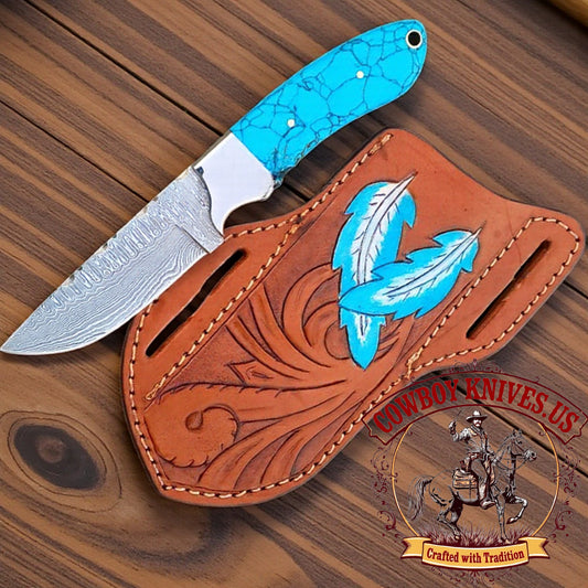 3" Blade back sheath for knife with Turquoise & Steel Bolster Handle
