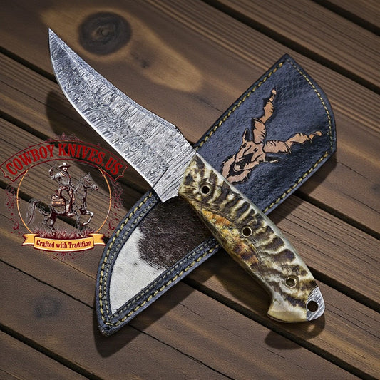 4.5" Blade cowboy belt knife sheath with Ram Horn Handle