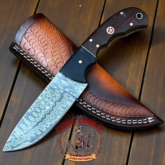 4" Blade cowboy knife and sheath with Rosewood & Micarta Bolster Handle