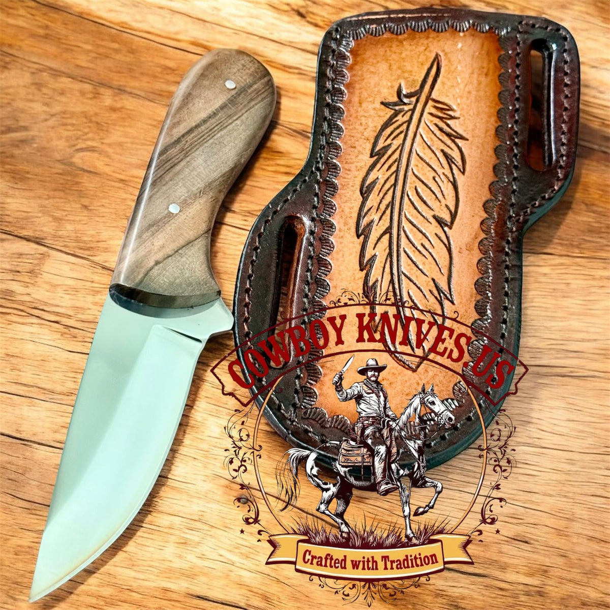 Belt Knife and Sheath with Walnut Handle – Authentic Cowboy Knives