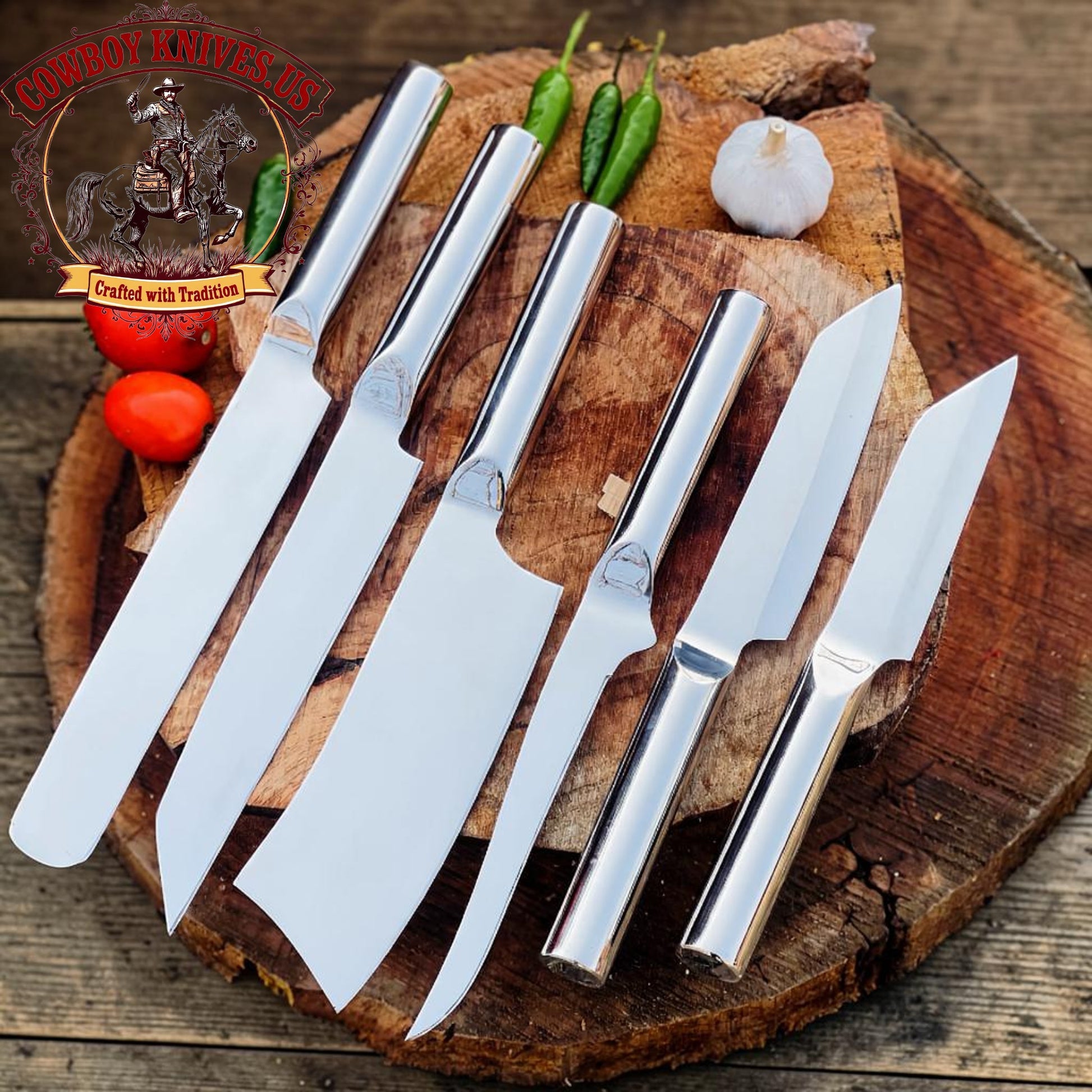 6 Pieces BBQ Knife Set" with D2 Steel Blades & Handles