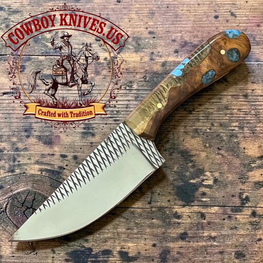 3.5" Blade Ranch Knife with Wood/Turquoise Resin Handle