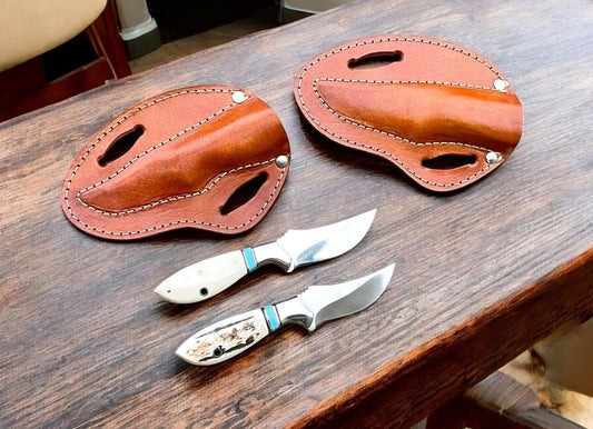 Handcrafted Cowboy Knife – Full Tang D2 Steel with Leather Sheath | Stag Horn & Bone Handles with Turquoise Spacers