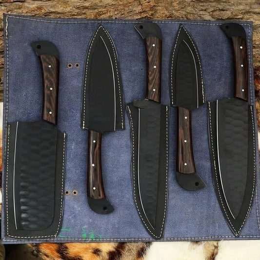 5-Piece VG10 Steel Kitchen Knife Set – Powder-Coated Blades with Wenge Wood Handles | Premium Chef Knife Set for Home & Pro Kitchens