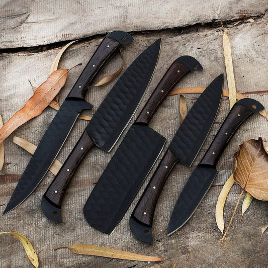 5-Piece VG10 Steel Kitchen Knife Set – Powder-Coated Blades with Wenge Wood Handles | Premium Chef Knife Set for Home & Pro Kitchens