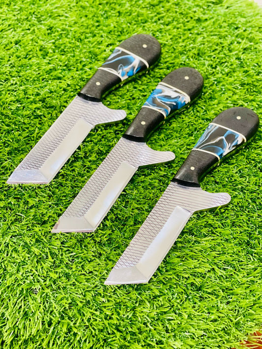 Bull Cutter Knife – Hand-Forged Rasp Tool Steel Blade with Micarta & Resin Handle + Leather Sheath | Western Ranch Knife | Cowboy Utility Blade