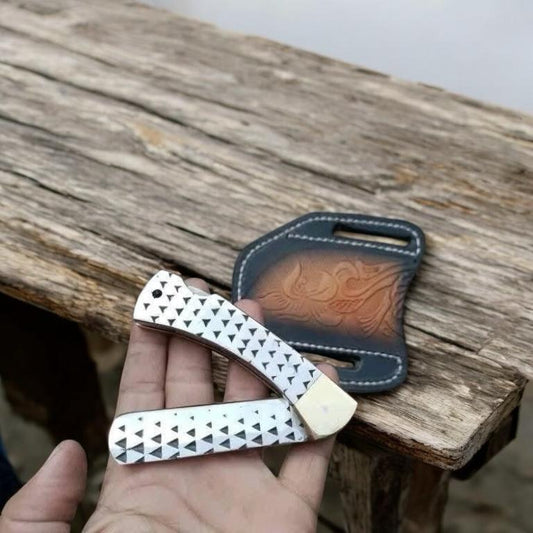 Bull Cutter Folding Knife – Rasp Tool Steel Blade and Handle, Backlock Mechanism, and Brass Bolster