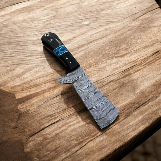 Bull Cutter Knife – Damascus Steel Blade with Buffalo Horn, Resin & Micarta Handle | Belt Knife | Men’s Knife | Best Western Cowboy Knife