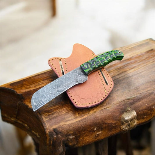 Western Bull Cutter Knife – Damascus Steel Ranch Blade with File-Worked Dollar Sheet Handle