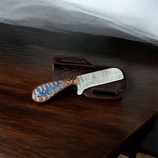 Ranch Skinner Bull Cutter Knife – Damascus Steel Blade with File-Worked Dollar Sheet Handle