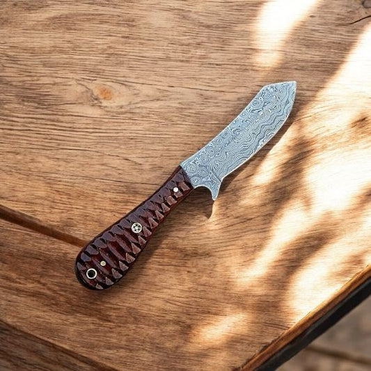 Western Trail Knife – Damascus Cowboy Knife with Rosewood Handle | Cowboy Belt Knife, Working Cowboy Knife, Men’s Knife