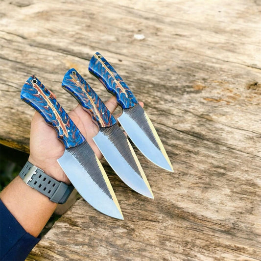 1095 Carbon Steel Hunting Knife – Pinecone Epoxy Resin Handle with Leather Sheath | Cowboy Knife | Belt Knife | Men’s Knife | Western Cowboy Knife | Cowboy Knives and Sheaths | KnivesHQ