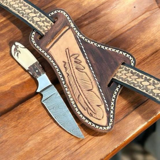 Hunting Knife – Damascus Steel Blade, Pinecone Resin Handle with Steel Bolster | Belt Knife | Men’s Knife | Western Cowboy Knife | Cowboy Knives and Sheaths | KnivesHQ Quality | cowboyknives.us