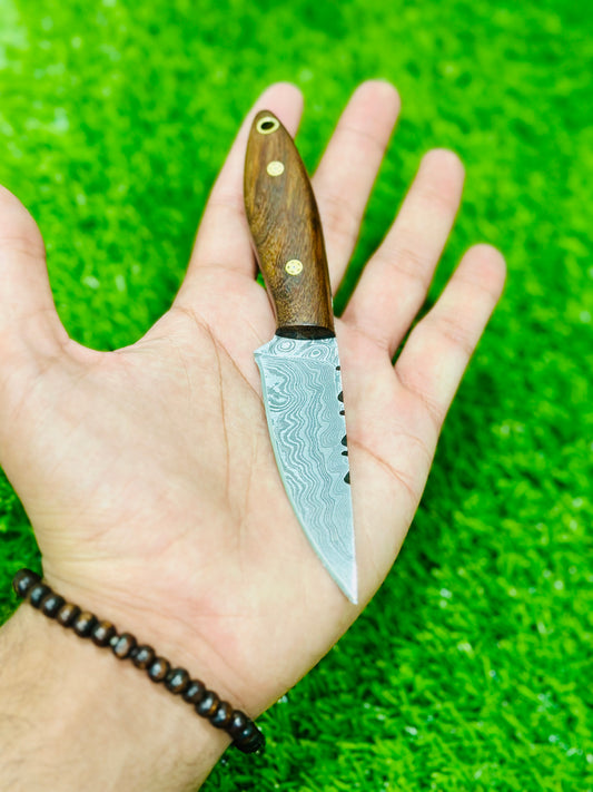 Working Cowboy Belt Knife – Damascus Blade, Rosewood Handle, 5"
