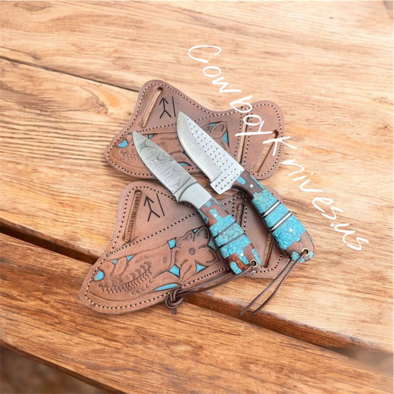 Ranch Cowboy Knives and Sheaths – Damascus & Rasp File Blades