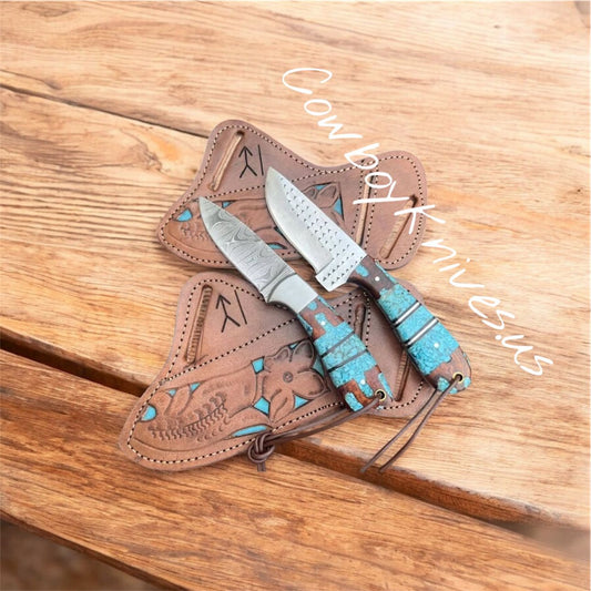 Ranch Cowboy Knives and Sheaths – Damascus & Rasp File Blades