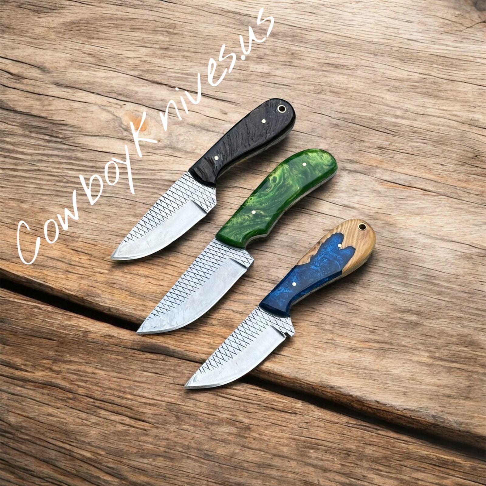 3.5" Blade Ranch Cowboy Knives and Sheaths With Ram Horn & Resin Handles