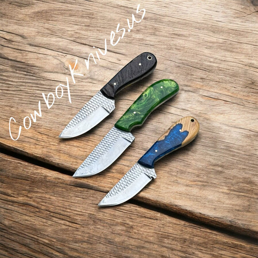 3.5" Blade Ranch Cowboy Knives and Sheaths With Ram Horn & Resin Handles