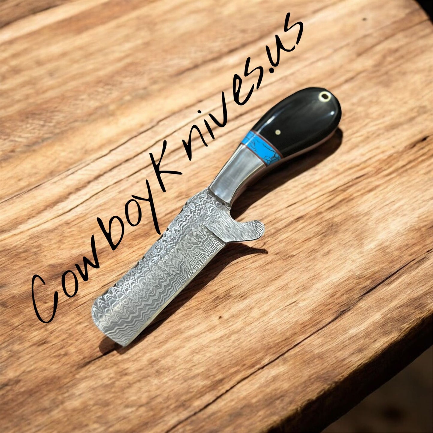 4" Blade Bull Cutter with Epoxy Resin & Turquoise Spacer Handle