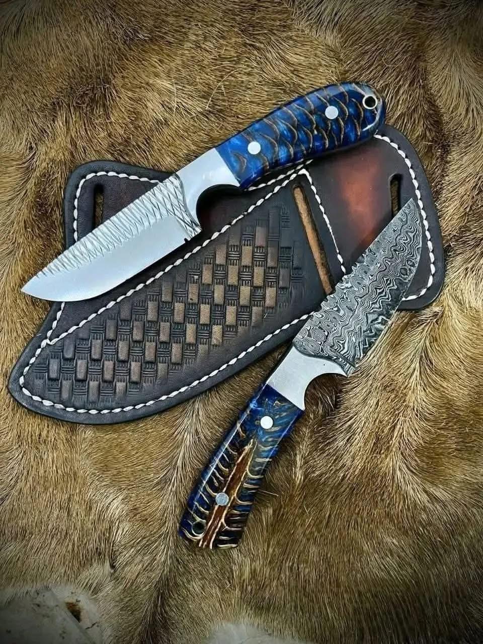 Western Knives with Sheath β Damascus & Rasp Steel Cowboy Blades ...