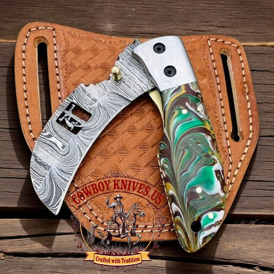 3" Blade Hawkbill Folding Knife with Epoxy Resin Handle