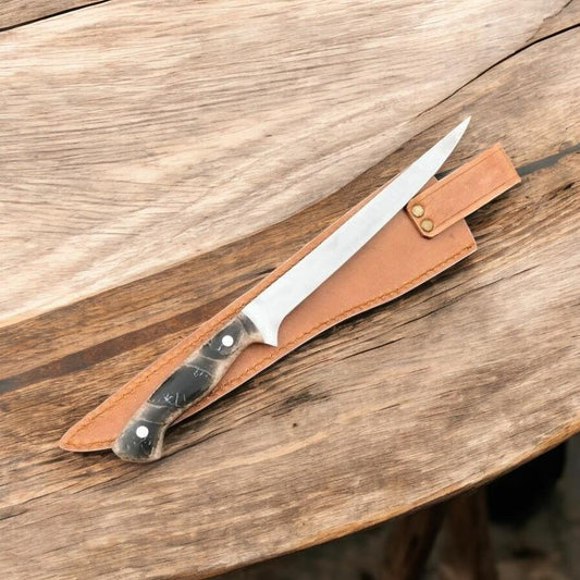 Fillet Knife – 440C Stainless Steel Blade with Ram Horn Handle & Leather Sheath | Best Fillet Knife | Fish Fillet Knife | Boning Knife | cowboyknives.us vs Blade HQ